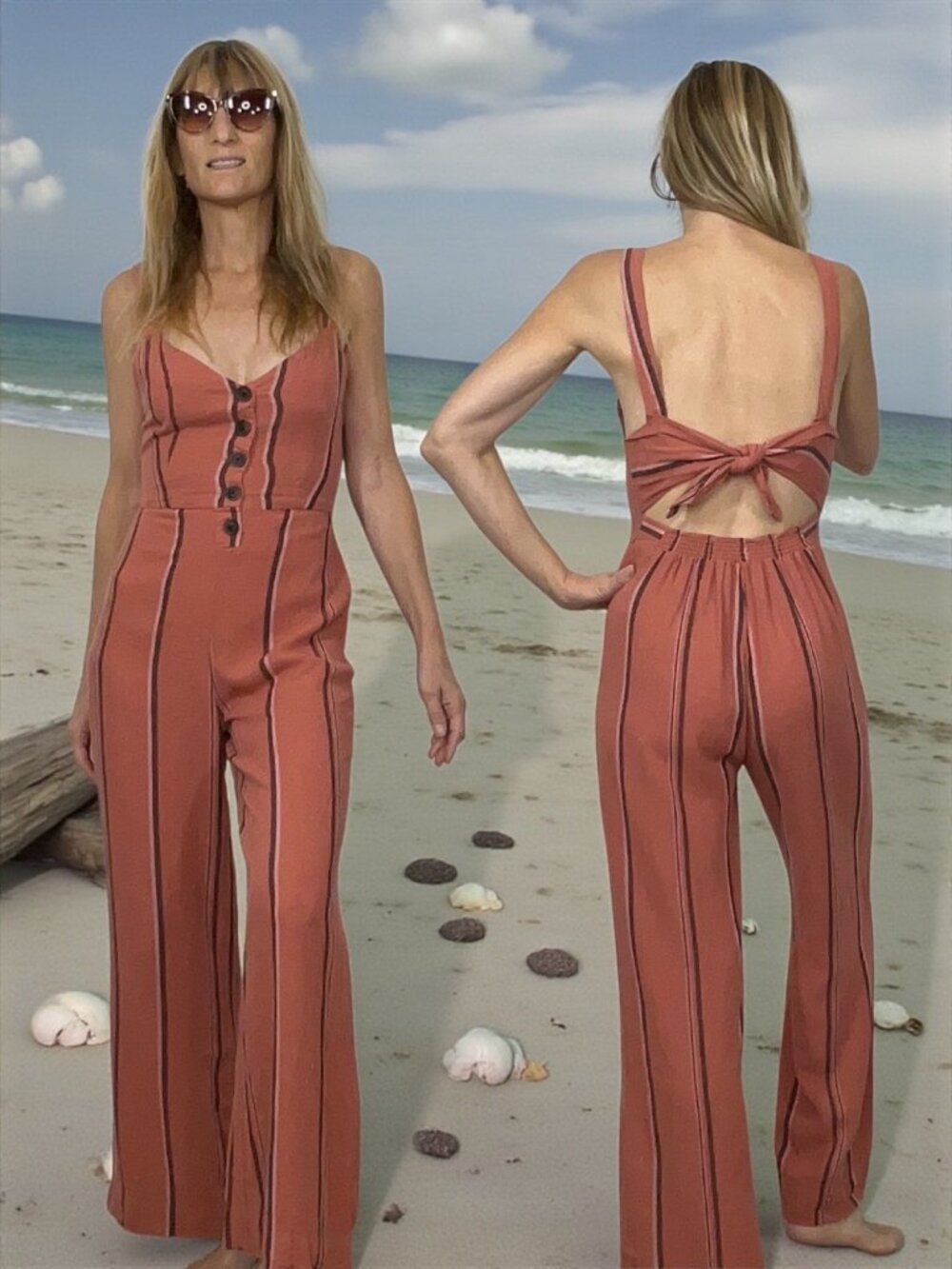 Urban Outfitters UO Linen Jumpsuit XS Terracotta Cutout Back